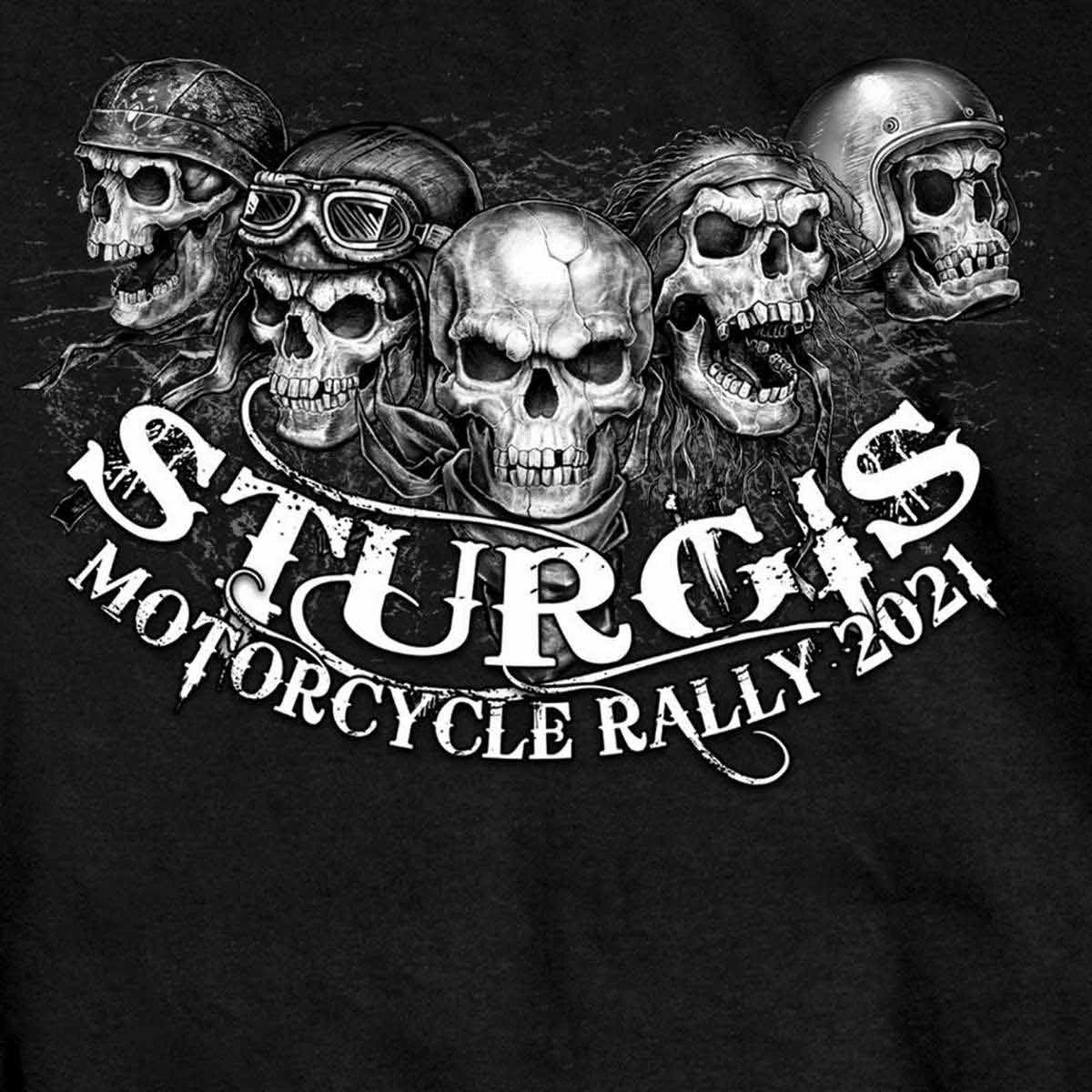 Hot Leathers Official 2021 Sturgis Motorcycle Rally SPM1961 Men’s Black Five Skulls T Shirt Riding Gear
