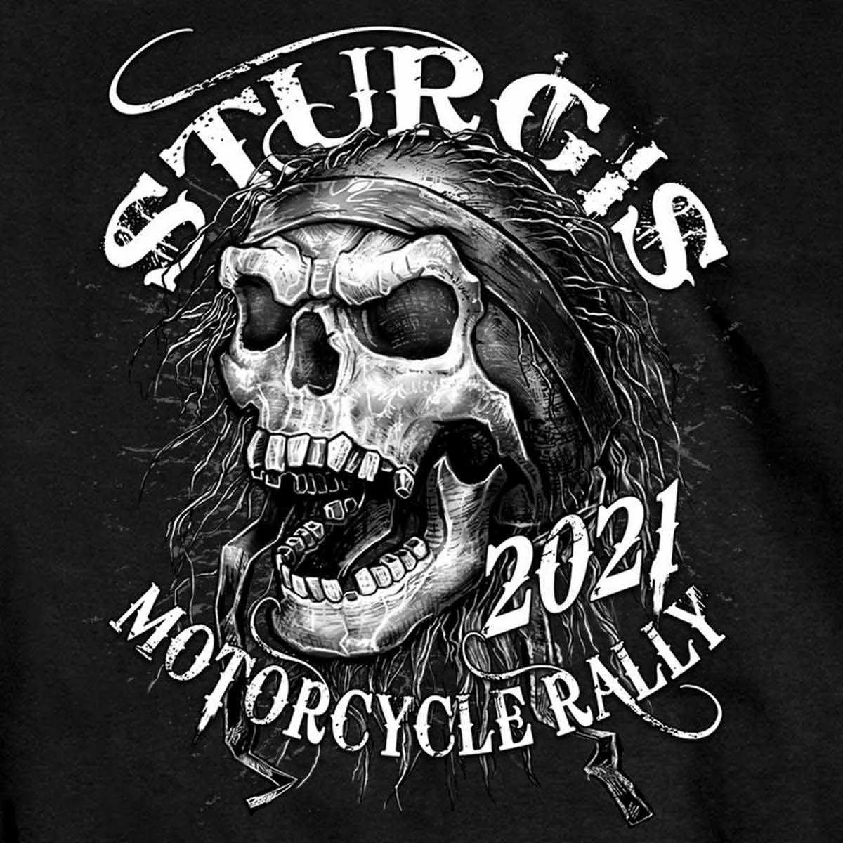 Hot Leathers Official 2021 Sturgis Motorcycle Rally SPM1961 Men’s Black Five Skulls T Shirt Riding Gear