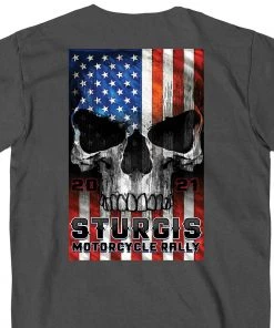 Hot Leathers Official 2021 Sturgis Motorcycle Rally SPM1966 Men’s Charcoal Patriot T Shirt Riding Gear