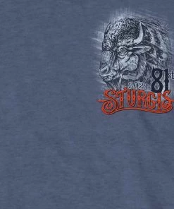 Hot Leathers Official 2021 Sturgis Motorcycle Rally SPM1969 Men’s Heather Navy Wild Buffalo T Shirt