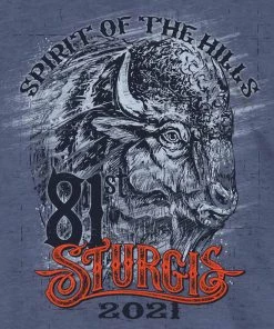Hot Leathers Official 2021 Sturgis Motorcycle Rally SPM1969 Men’s Heather Navy Wild Buffalo T Shirt