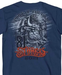 Hot Leathers Official 2021 Sturgis Motorcycle Rally SPM1970 Men’s Heather Denim Wild Buffalo T Shirt Riding Gear