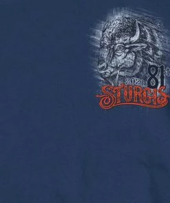 Hot Leathers Official 2021 Sturgis Motorcycle Rally SPM1970 Men’s Heather Denim Wild Buffalo T Shirt Riding Gear