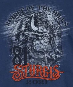 Hot Leathers Official 2021 Sturgis Motorcycle Rally SPM1970 Men’s Heather Denim Wild Buffalo T Shirt Riding Gear