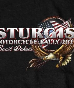 Hot Leathers Official 2021 Sturgis SPM1973 Men’s Motorcycle Rally Hoop Eagle Black T-Shirt