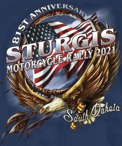 Hot Leathers Official 2021 Sturgis SPM1974 Men’s Motorcycle Rally Hoop Eagle Metro Blue T-Shirt Riding Gear