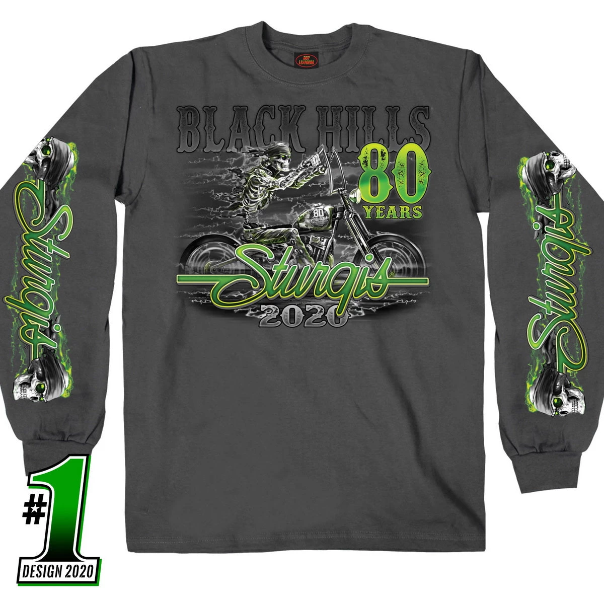 Hot Leathers Official Sturgis SPM2870 Men’s Motorcycle Rally #1 Design Skeleton Rider Charcoal Long Sleeve Shirt Riding Gear