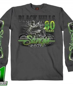 Hot Leathers Official Sturgis SPM2870 Men’s Motorcycle Rally #1 Design Skeleton Rider Charcoal Long Sleeve Shirt Riding Gear