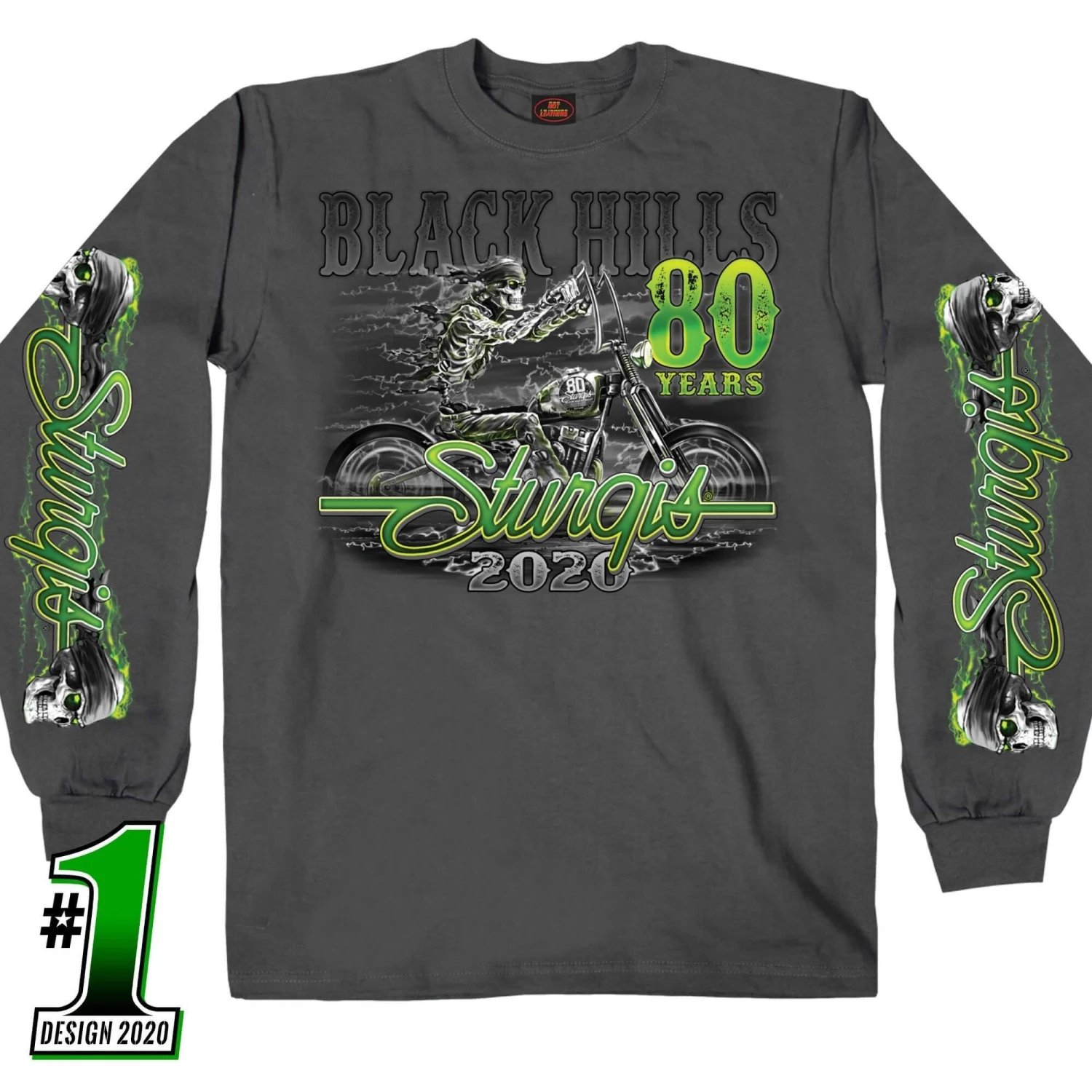 Hot Leathers Official Sturgis SPM2870 Men’s Motorcycle Rally #1 Design Skeleton Rider Charcoal Long Sleeve Shirt Riding Gear