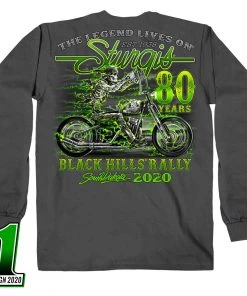 Hot Leathers Official Sturgis SPM2870 Men’s Motorcycle Rally #1 Design Skeleton Rider Charcoal Long Sleeve Shirt Riding Gear
