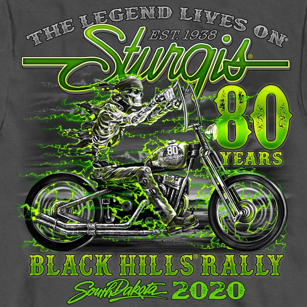 Hot Leathers Official Sturgis SPM2870 Men’s Motorcycle Rally #1 Design Skeleton Rider Charcoal Long Sleeve Shirt Riding Gear