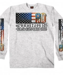 Hot Leathers Riding Gear Official 2020 Sturgis Motorcycle Rally 80th Anniversary Flag Ash Long Sleeve SPM2898