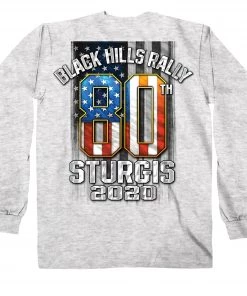 Hot Leathers Riding Gear Official 2020 Sturgis Motorcycle Rally 80th Anniversary Flag Ash Long Sleeve SPM2898