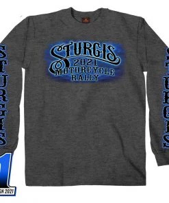 Hot Leathers Riding Gear Official 2021 Sturgis Motorcycle Rally SPM2987 Men’s Charcoal #1 Design American Spirit Long Sleeve