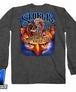 Hot Leathers Riding Gear Official 2021 Sturgis Motorcycle Rally SPM2987 Men’s Charcoal #1 Design American Spirit Long Sleeve
