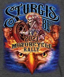 Hot Leathers Riding Gear Official 2021 Sturgis Motorcycle Rally SPM2987 Men’s Charcoal #1 Design American Spirit Long Sleeve