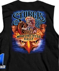 Hot Leathers Official 2021 Sturgis SPM3941 Men’s Motorcycle Rally #1 Design American Spirit Shooter Sleeveless Black Shirt Riding Gear