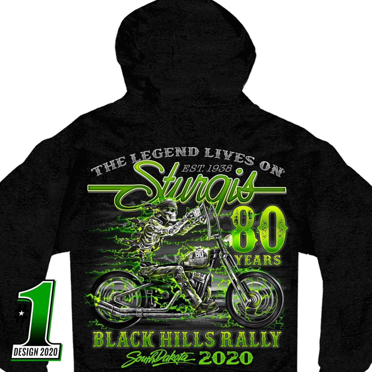 Hot Leathers Motorcycle Jackets Official 2020 Sturgis Motorcycle Rally #1 Design Skeleton Rider Zip-Up Sweatshirt SPM4869