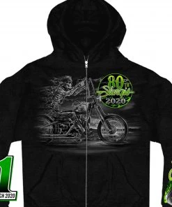 Hot Leathers Motorcycle Jackets Official 2020 Sturgis Motorcycle Rally #1 Design Skeleton Rider Zip-Up Sweatshirt SPM4869