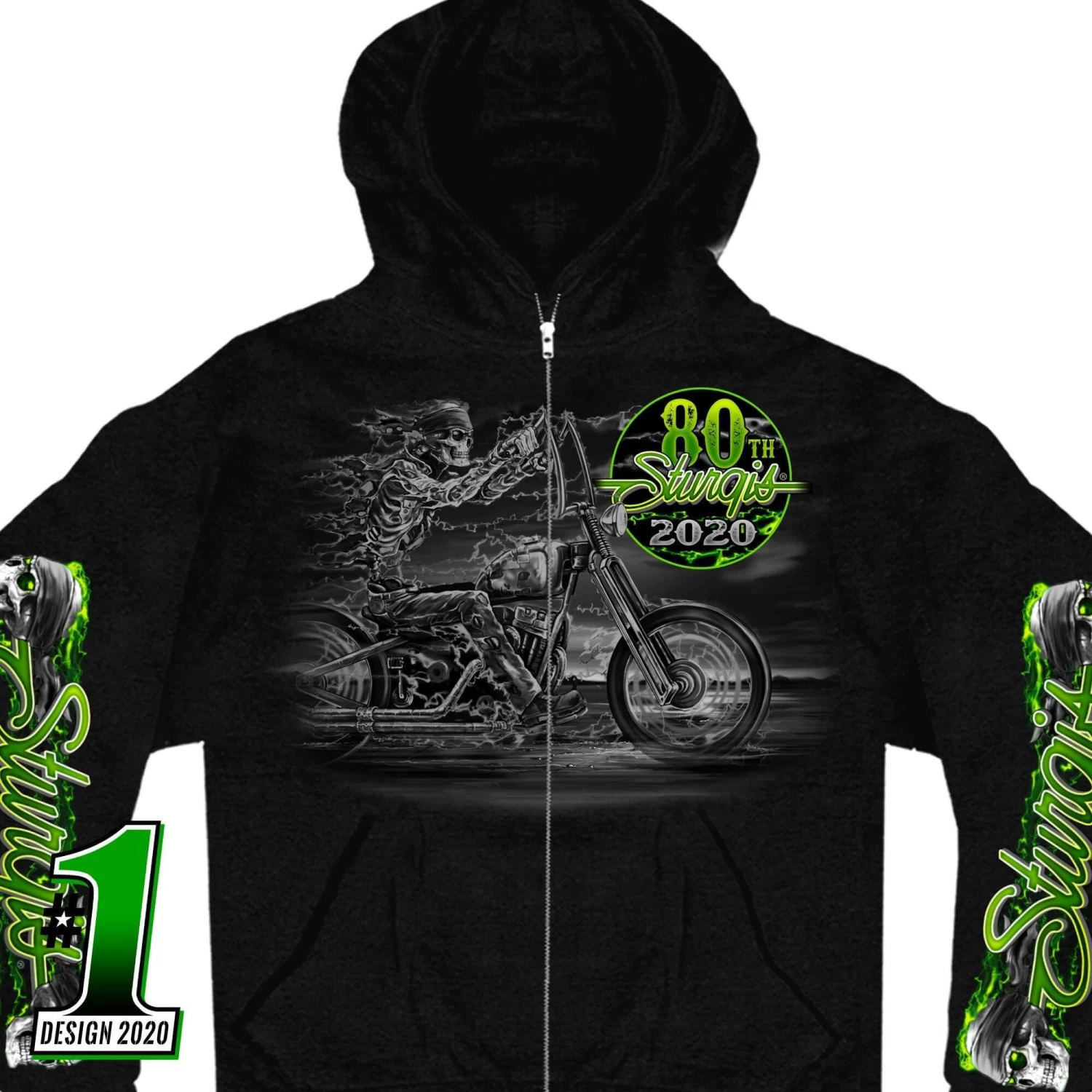 Hot Leathers Motorcycle Jackets Official 2020 Sturgis Motorcycle Rally #1 Design Skeleton Rider Zip-Up Sweatshirt SPM4869
