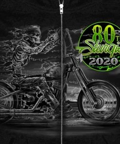 Hot Leathers Motorcycle Jackets Official 2020 Sturgis Motorcycle Rally #1 Design Skeleton Rider Zip-Up Sweatshirt SPM4869