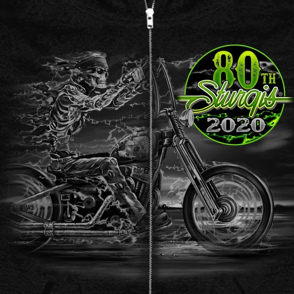 Hot Leathers Motorcycle Jackets Official 2020 Sturgis Motorcycle Rally #1 Design Skeleton Rider Zip-Up Sweatshirt SPM4869
