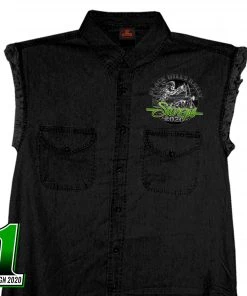 Hot Leathers Official Sturgis SPM5869 Men’s Motorcycle Rally #1 Design Skeleton Rider Black Denim Vest