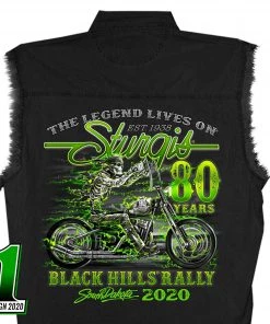 Hot Leathers Official Sturgis SPM5869 Men’s Motorcycle Rally #1 Design Skeleton Rider Black Denim Vest