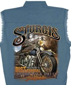 Hot Leathers Official 2021 Sturgis Motorcycle Rally SPM5977 Men’s Blue Rushmore Denim Shirt