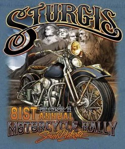 Hot Leathers Official 2021 Sturgis Motorcycle Rally SPM5977 Men’s Blue Rushmore Denim Shirt