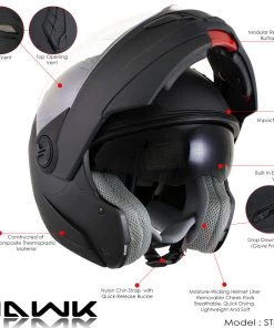 Hawk Helmets Riding Gear Hawk ST 1198'Transition' 2 In 1 Flat Black Modular Motorcycle Helmet