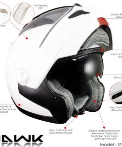 Hawk Helmets Hawk ST-1198 Transition 2 In 1 White Modular Motorcycle Helmet Riding Gear