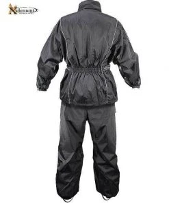 Xelement RN4760 Men's Black 2-Piece Motorcycle Rain Suit With Boot Straps Riding Gear