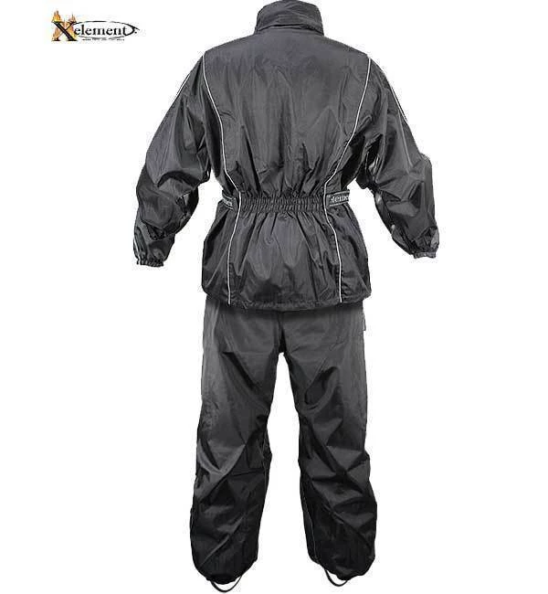 Xelement RN4760 Men's Black 2-Piece Motorcycle Rain Suit With Boot Straps Riding Gear