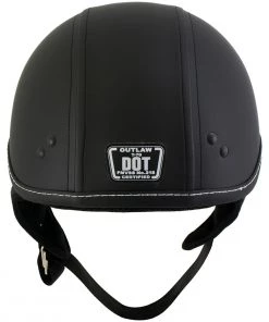 Outlaw Helmets Riding Gear Outlaw T70'Dark Rider' Advance DOT Black Leather Like Half Helmet With Snap Visor