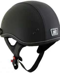 Outlaw Helmets Riding Gear Outlaw T70'Dark Rider' Advance DOT Black Leather Like Half Helmet With Snap Visor