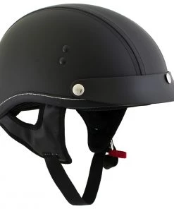 Outlaw Helmets Riding Gear Outlaw T70'Dark Rider' Advance DOT Black Leather Like Half Helmet With Snap Visor