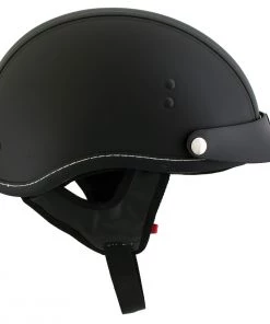 Outlaw Helmets Riding Gear Outlaw T70'Dark Rider' Advance DOT Black Leather Like Half Helmet With Snap Visor