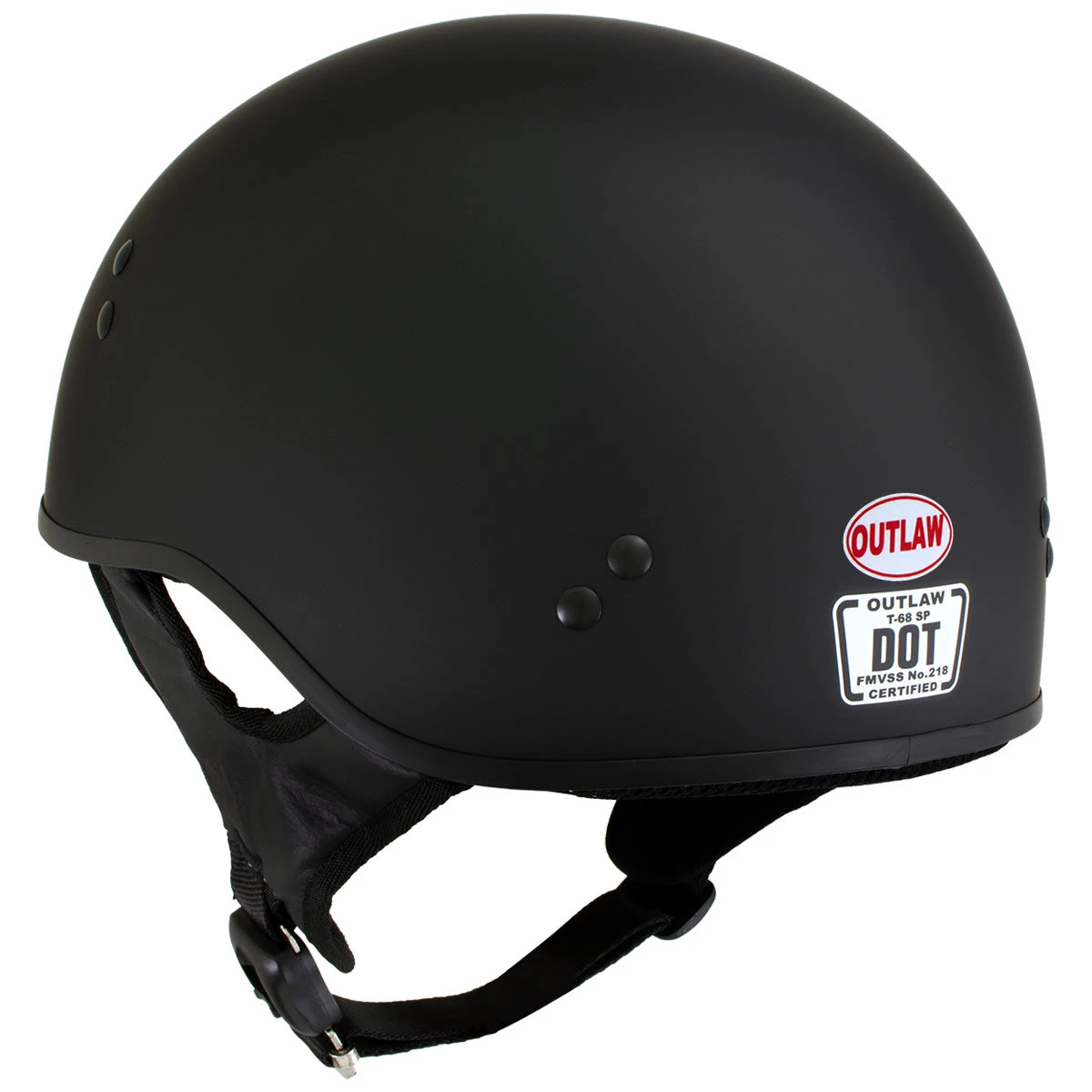 Outlaw Helmets Outlaw T68 'The O.G.' Flat Black Motorcycle DOT Skull Cap Helmet