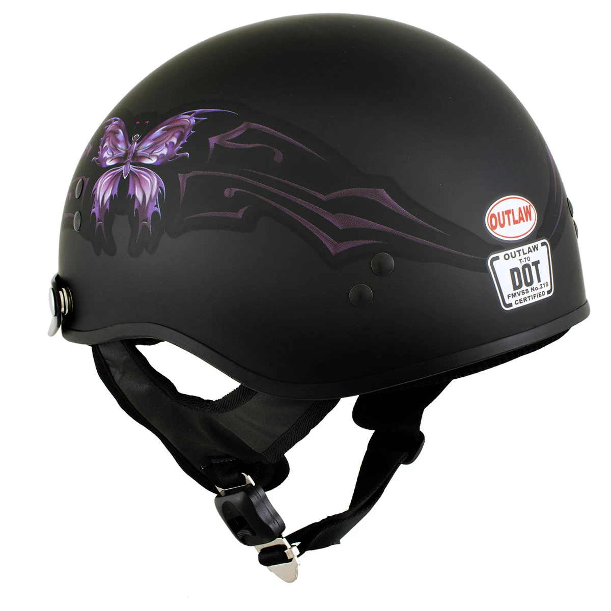 Outlaw Helmets Outlaw T70 'Purple Butterfly' Advanced DOT Motorcycle Half Face Helmet