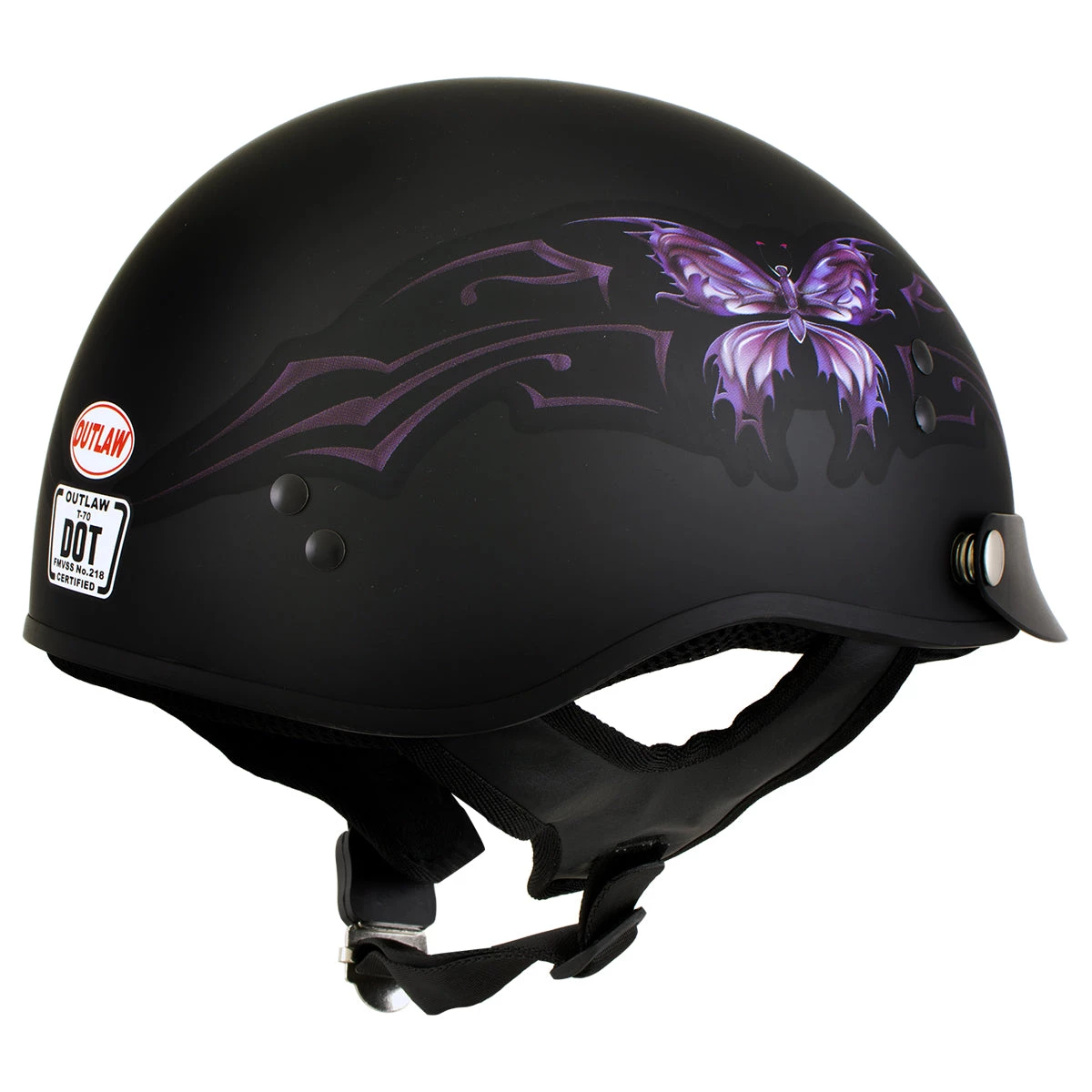 Outlaw Helmets Outlaw T70 'Purple Butterfly' Advanced DOT Motorcycle Half Face Helmet
