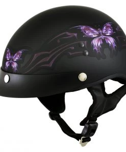 Hot Leathers T70 'Purple Butterfly' Advanced DOT Flat Black Motorcycle Half Face Helmet