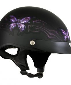Hot Leathers T70 'Purple Butterfly' Advanced DOT Flat Black Motorcycle Half Face Helmet