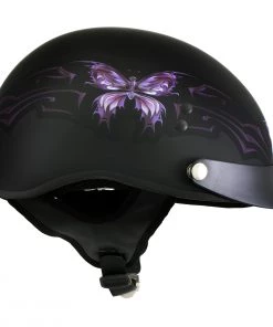 Hot Leathers T70'Purple Butterfly' Advanced DOT Flat Black Motorcycle Half Face Helmet
