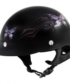 Outlaw Helmets Riding Gear Outlaw T70 'Purple Butterfly' Advanced DOT Glossy Black Motorcycle Half Helmet