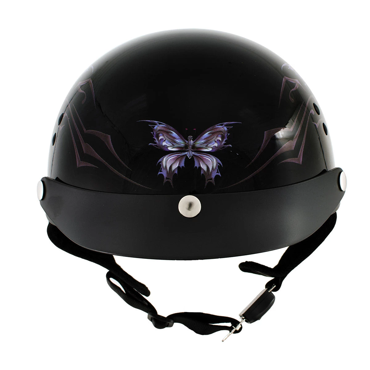 Outlaw Helmets Riding Gear Outlaw T70 'Purple Butterfly' Advanced DOT Glossy Black Motorcycle Half Helmet