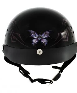 Hot Leathers T70 'Purple Butterfly' Advanced DOT Glossy Black Motorcycle Half Helmet