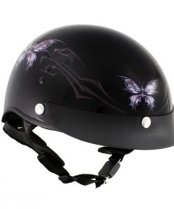 Hot Leathers T70'Purple Butterfly' Advanced DOT Glossy Black Motorcycle Half Helmet