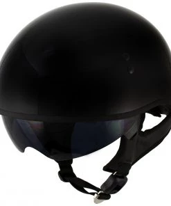 Outlaw Helmets Riding Gear Outlaw T-72 Black 'Widow' Black Glossy Motorcycle Half Helmet With Drop Down Visor