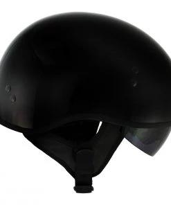 Outlaw Helmets Riding Gear Outlaw T-72 Black 'Widow' Black Glossy Motorcycle Half Helmet With Drop Down Visor